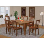 Mesa de comedor HomeStock de 7 piezas, rectangular, con cubierta de madera maciza en acabado caoba y 6 sillas