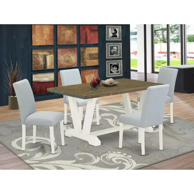 Mesa de comedor HomeStock de 5 piezas rectangular con tablero de madera maciza con acabado de roble natural y 4 sillas tapizadas
