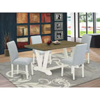 Mesa de comedor HomeStock de 5 piezas rectangular con tablero de madera maciza con acabado de roble natural y 4 sillas tapizadas