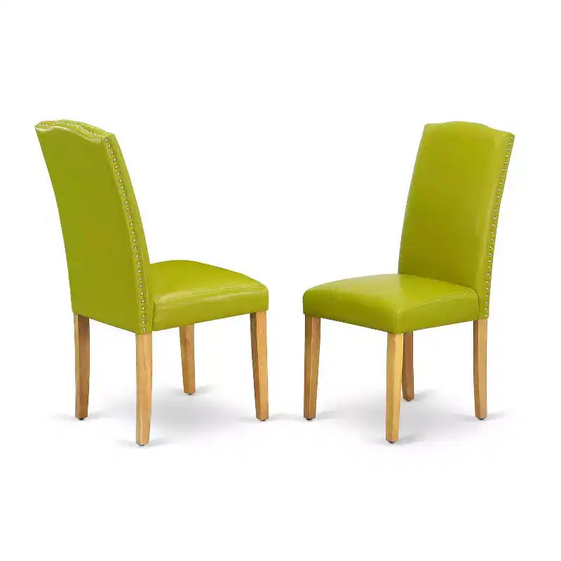 Juego de comedor cuadrado de 3 piezas: mesa y sillas - Cuero sintético verde - Patas de roble - 36 pulgadas - Muebles para cocina y hogar