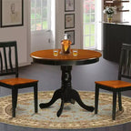 Mesa de comedor redonda de 3 piezas con tablero de madera maciza en acabado negro y 2 sillas con