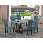 Mesa de comedor HomeStock de 7 piezas, rectangular, de madera maciza con acabado en roble natural y 6 sillas