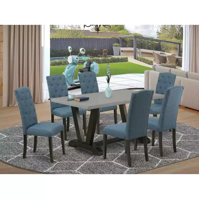 Mesa de comedor HomeStock de 7 piezas, rectangular, de madera maciza con acabado en roble natural y 6 sillas