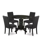 HomeStock 5-Piece Round Black Finish Solid Wood Top Dining Table with 4-Parson Chair