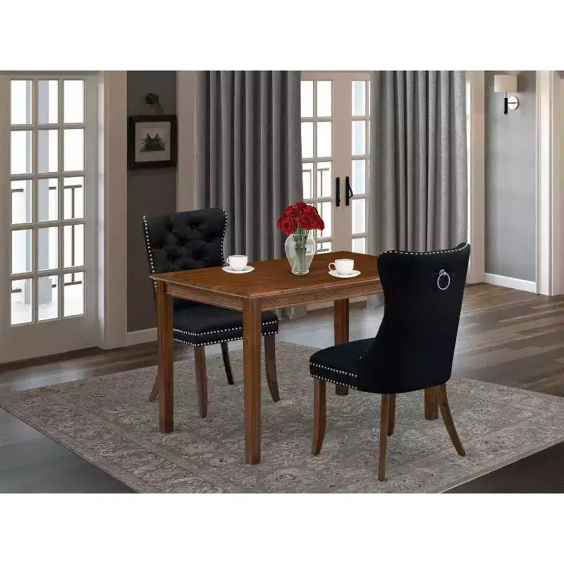 Juego de comedor HomeStock de 3 piezas, parte superior de madera maciza rectangular, acabado nogal antiguo