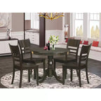 Mesa de comedor redonda de 5 piezas con tapa de madera maciza con acabado capuchino y 4 sillas con