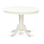 Juego de comedor redondo de 3 piezas con parte superior de madera maciza y acabado blanco lino, con capacidad para 4 personas