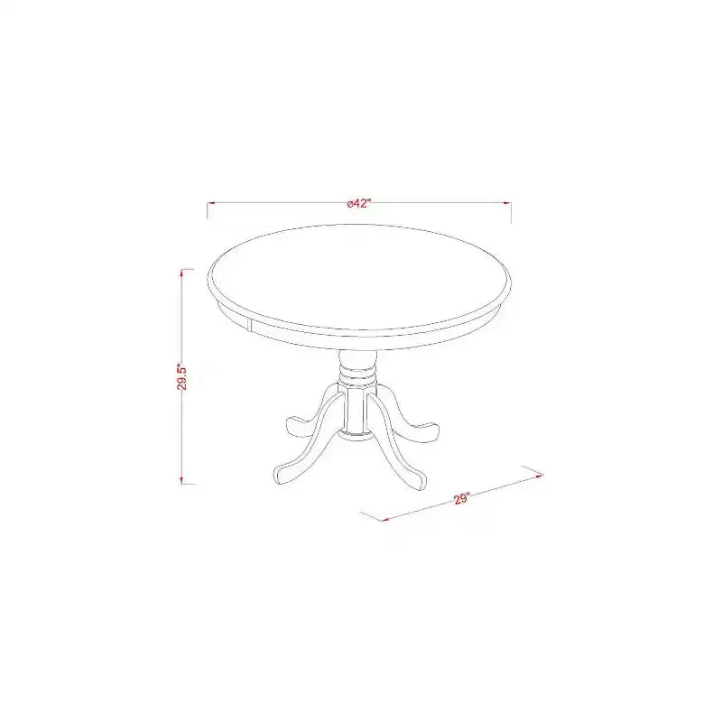 Juego de comedor redondo de 3 piezas con parte superior de madera maciza y acabado blanco lino, con capacidad para 4 personas