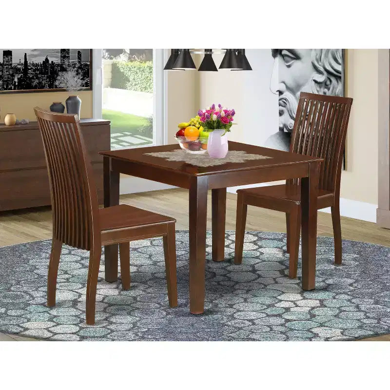 Juego de comedor de 3 piezas - Mesa y 2 sillas - Juego de comedor de madera - Acentos antiguos - Acabado caoba