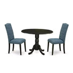 HomeStock 3-Pc Black Finish Solid Wood Top - Round Dining Room Set with Dropleaf - Seats 4