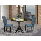 HomeStock Juego de comedor de 3 piezas con acabado negro y tapa de madera maciza - Redondo con tablero abatible - Para 4 personas