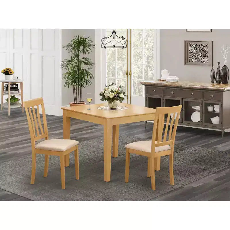 Juego de comedor pequeño - Mesa y sillas de 3 piezas, 36x36 pulgadas, acabado en roble, juego para comedor de cocina