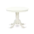 HomeStock Juego de comedor de 5 piezas con mesa redonda con tapa de madera maciza en acabado blanco lino y 4 sillas con respaldo en cruz