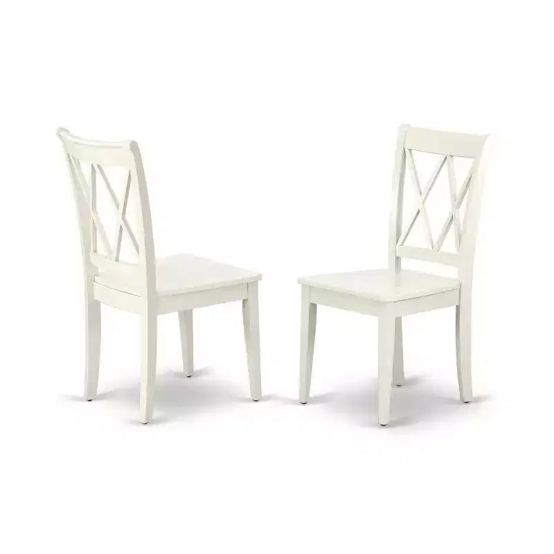HomeStock Juego de comedor de 5 piezas con mesa redonda con tapa de madera maciza en acabado blanco lino y 4 sillas con respaldo en cruz