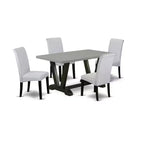 HomeStock 5-Pc Rectangle Natural Oak Finish Solid Wood Top Dining Table with 4 Parson Chair