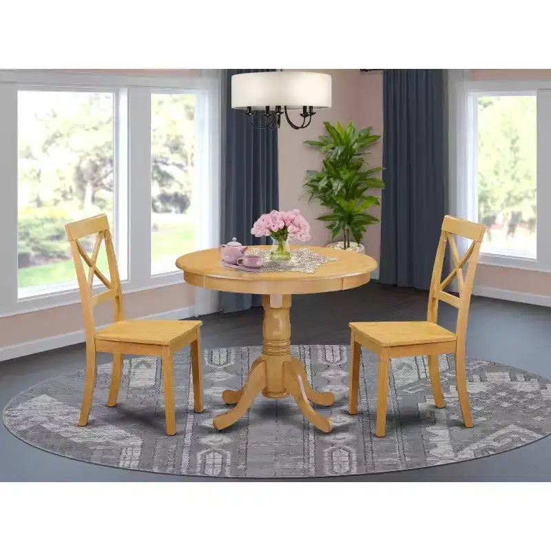 Juego de mesa de cocina redonda - Mesa de comedor de 3 piezas con 2 sillas - Construcción de madera maciza