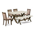 HomeStock 6-Piece Rectangle Distressed Jacobean Finish Solid Wood Top Dining Table with 1-Bench, 4-Chairs