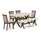HomeStock 6-Piece Rectangle Distressed Jacobean Finish Solid Wood Top Dining Table with 1-Bench, 4-Chairs