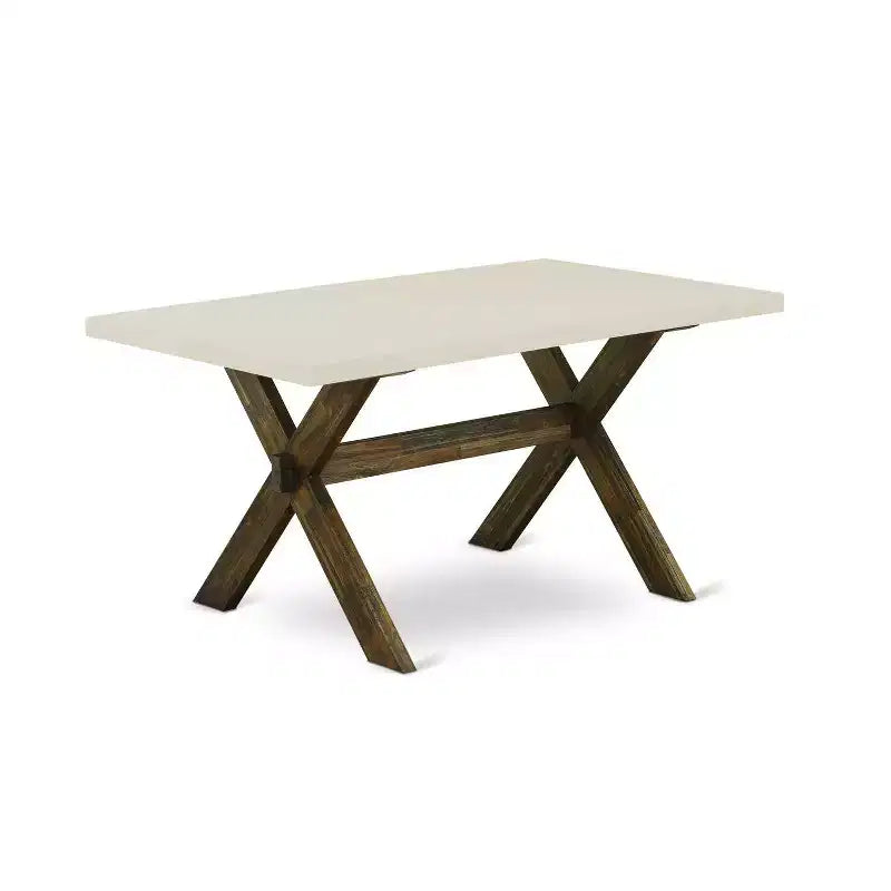 Mesa de comedor HomeStock de 6 piezas, rectangular, con acabado jacobino envejecido y tapa de madera maciza, con 1 banco y 4 sillas