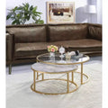 Royal Hampton Metal Framed Nesting Coffee Tables with Glass and Marble Tops, Set of Two, Gold