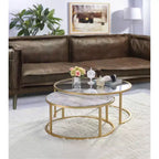 Royal Hampton Metal Framed Nesting Coffee Tables with Glass and Marble Tops, Set of Two, Gold
