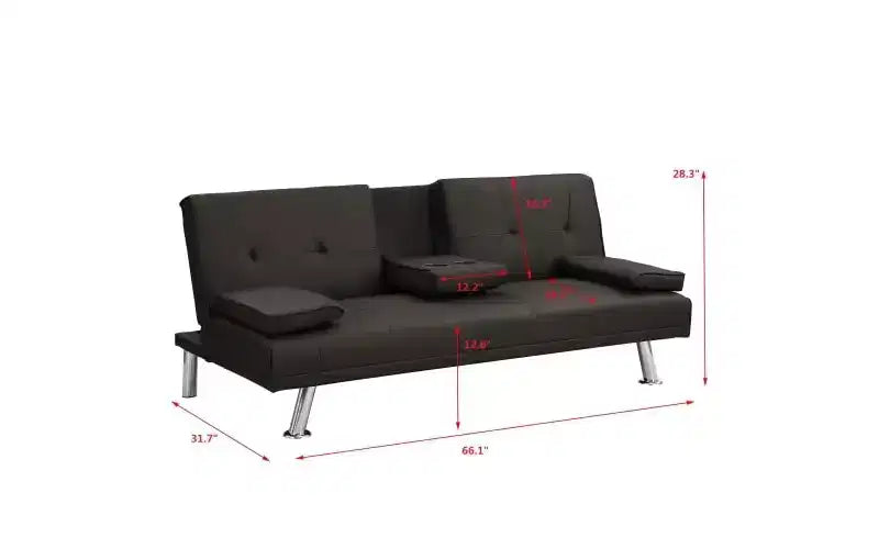 Sofá Cama Convertible Sofá Ajustable Sofá Doble Reposabrazos Extraíbles Patas de Acero Inoxidable,