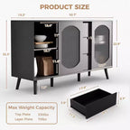 COZONY Mueble aparador con almacenamiento, puertas corredizas de vidrio acanalado, cajones, aparador negro para cocina, comedor y sala de estar