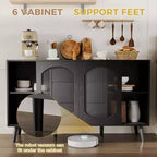 COZONY Mueble aparador con almacenamiento, puertas corredizas de vidrio acanalado, cajones, aparador negro para cocina, comedor y sala de estar