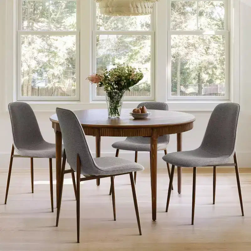 Juego de 4 sillas de comedor tapizadas modernas, sillas decorativas sin brazos de tela con respaldo curvo y patas de metal de nogal para comedor - Panipeachy