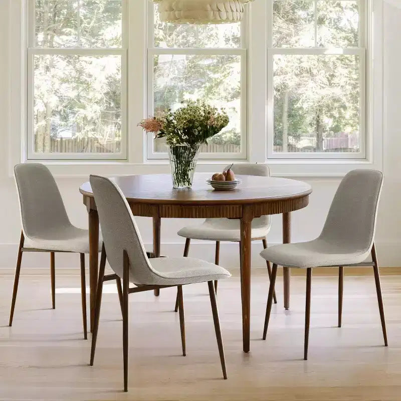 Juego de 4 sillas de comedor tapizadas modernas, sillas decorativas sin brazos de tela con respaldo curvo y patas de metal de nogal para comedor - Panipeachy