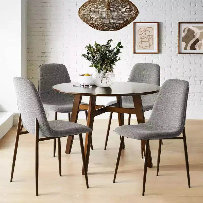 Juego de 4 sillas de comedor tapizadas modernas, sillas decorativas sin brazos de tela con respaldo curvo y patas de metal de nogal para comedor - Panipeachy