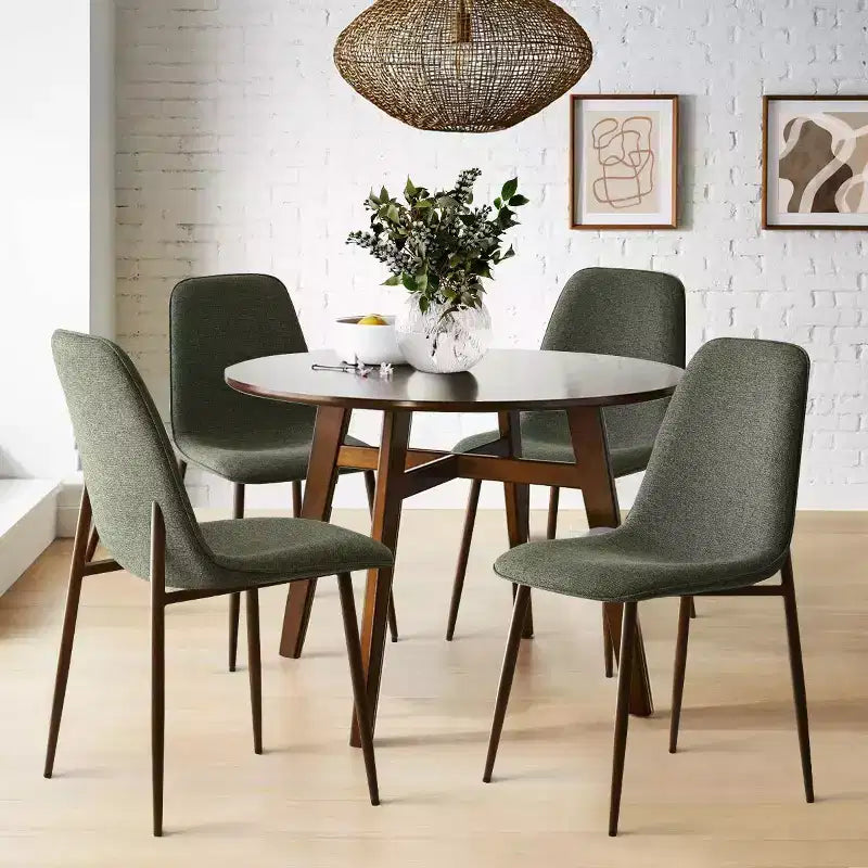 Juego de 4 sillas de comedor tapizadas modernas, sillas decorativas sin brazos de tela con respaldo curvo y patas de metal de nogal para comedor - Panipeachy