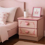 Royal Hampton 2 Drawer Wooden Nightstand with Heart Knob Pulls, Pink