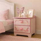 Mesita de noche de madera Royal Hampton de 2 cajones con tiradores de corazón, rosa