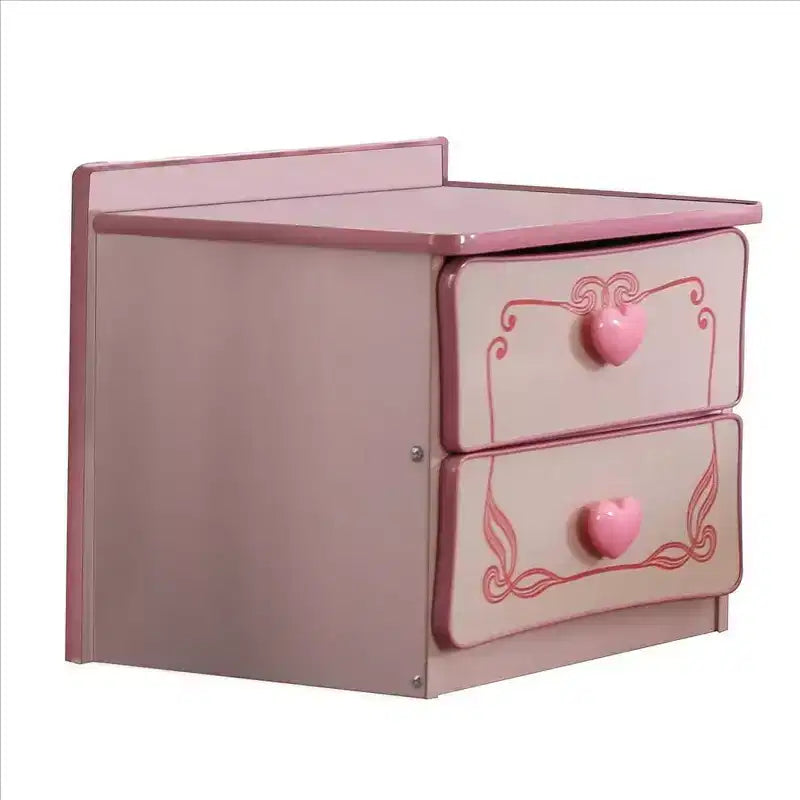Mesita de noche de madera Royal Hampton de 2 cajones con tiradores de corazón, rosa