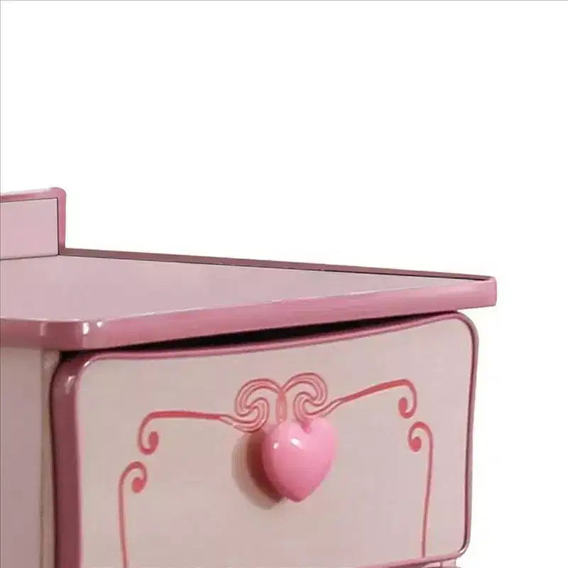 Mesita de noche de madera Royal Hampton de 2 cajones con tiradores de corazón, rosa