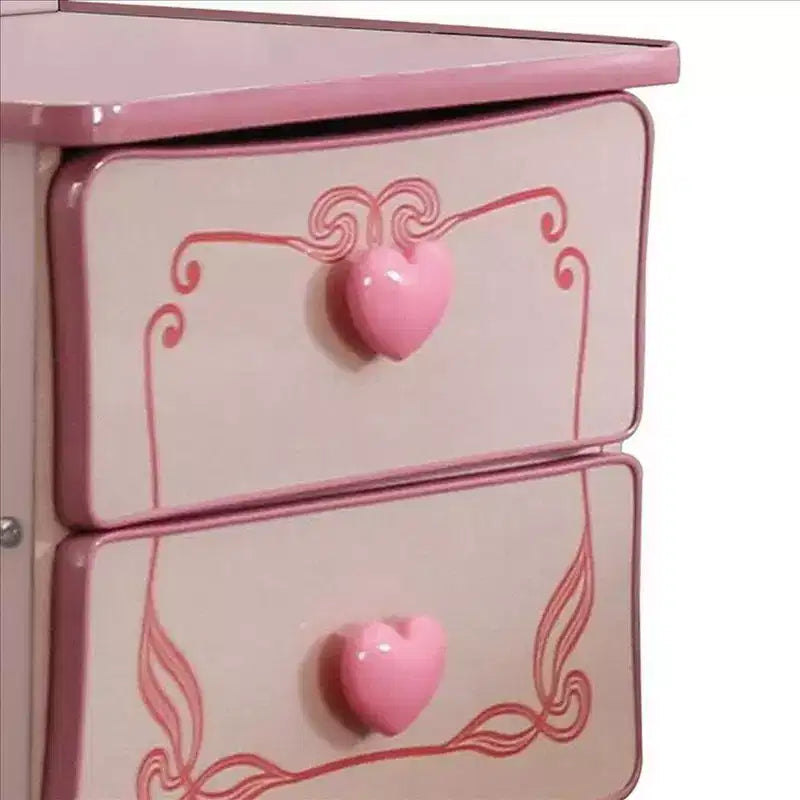 Mesita de noche de madera Royal Hampton de 2 cajones con tiradores de corazón, rosa