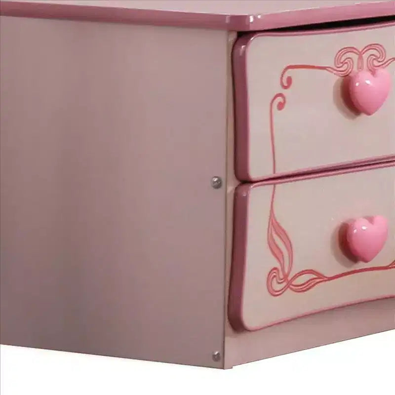 Mesita de noche de madera Royal Hampton de 2 cajones con tiradores de corazón, rosa