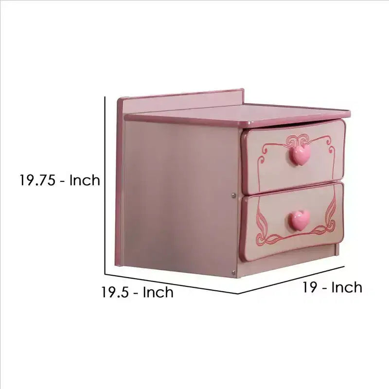 Mesita de noche de madera Royal Hampton de 2 cajones con tiradores de corazón, rosa