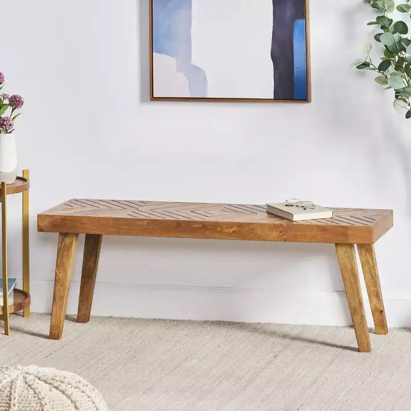 Banco de madera de mango hecho a mano Hawley Boho de GDFStudio