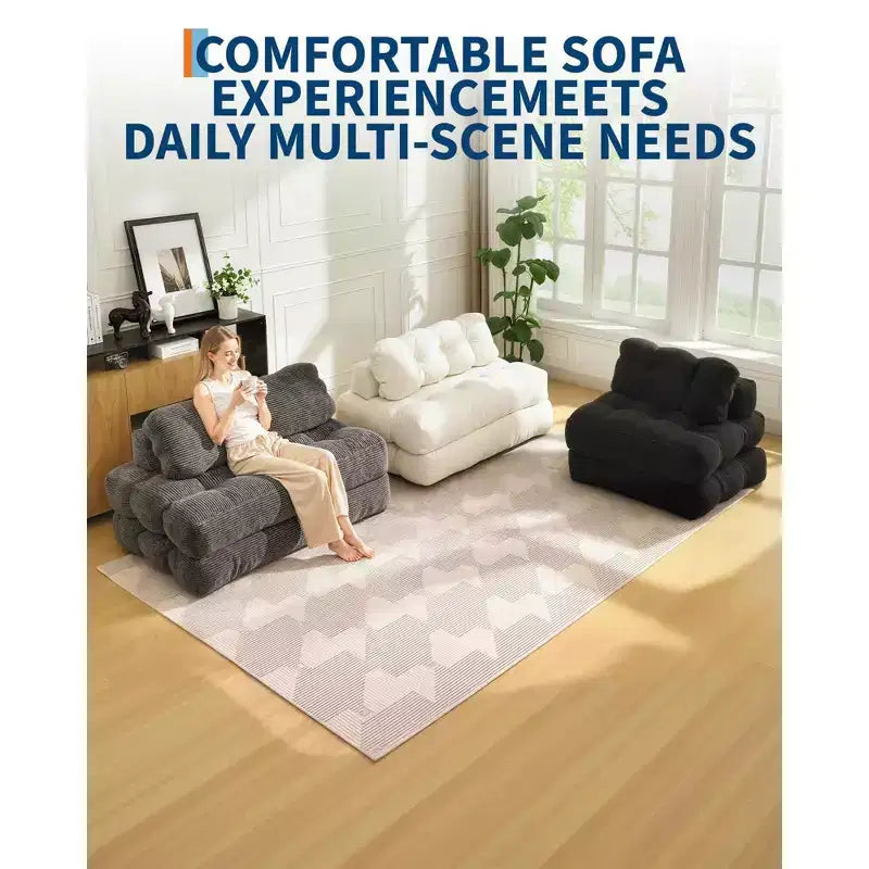 Sofá cama plegable, sillón individual cómodo para suelo, diván convertible portátil con almohada y respaldo para sala de estar o dormitorio