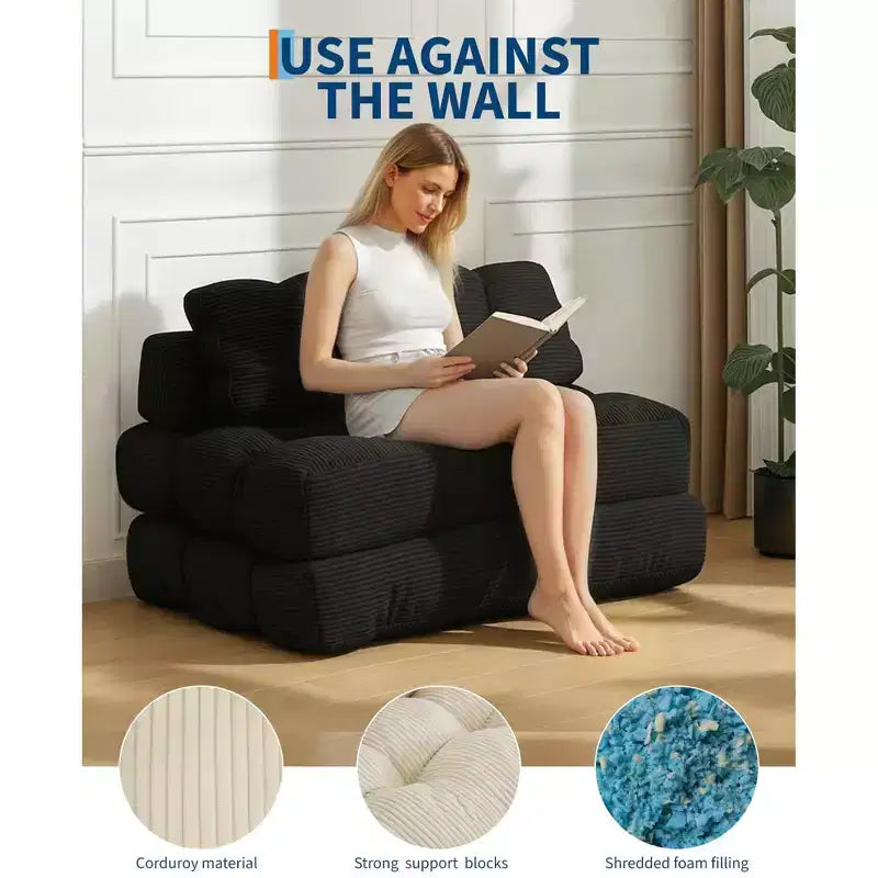 Sofá cama plegable, sillón individual cómodo para suelo, diván convertible portátil con almohada y respaldo para sala de estar o dormitorio