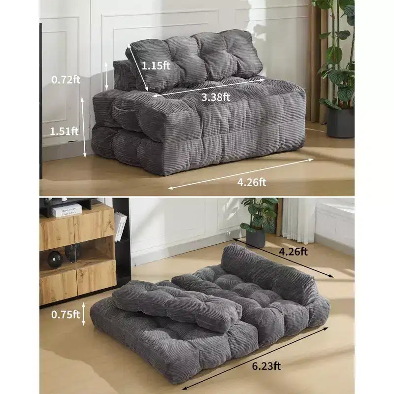 Sofá cama plegable, sillón individual cómodo para suelo, diván convertible portátil con almohada y respaldo para sala de estar o dormitorio
