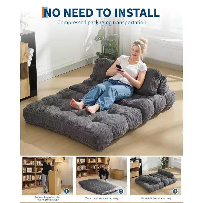 Sofá cama plegable, sillón individual cómodo para suelo, diván convertible portátil con almohada y respaldo para sala de estar o dormitorio