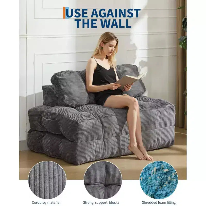 Sofá cama plegable, sillón individual cómodo para suelo, diván convertible portátil con almohada y respaldo para sala de estar o dormitorio
