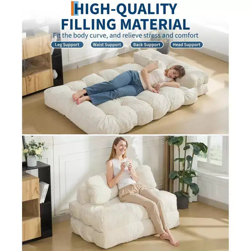 Sofá cama plegable, sillón individual cómodo para suelo, diván convertible portátil con almohada y respaldo para sala de estar o dormitorio