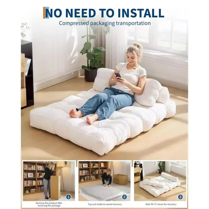 Sofá cama plegable, sillón individual cómodo para suelo, diván convertible portátil con almohada y respaldo para sala de estar o dormitorio