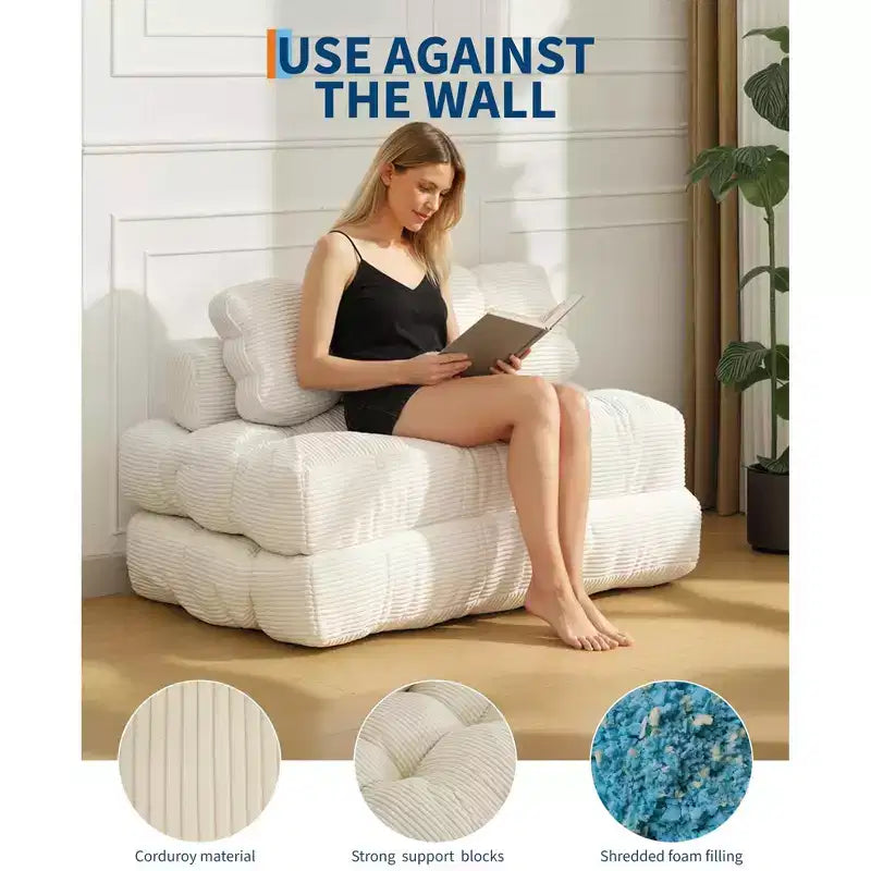 Sofá cama plegable, sillón individual cómodo para suelo, diván convertible portátil con almohada y respaldo para sala de estar o dormitorio