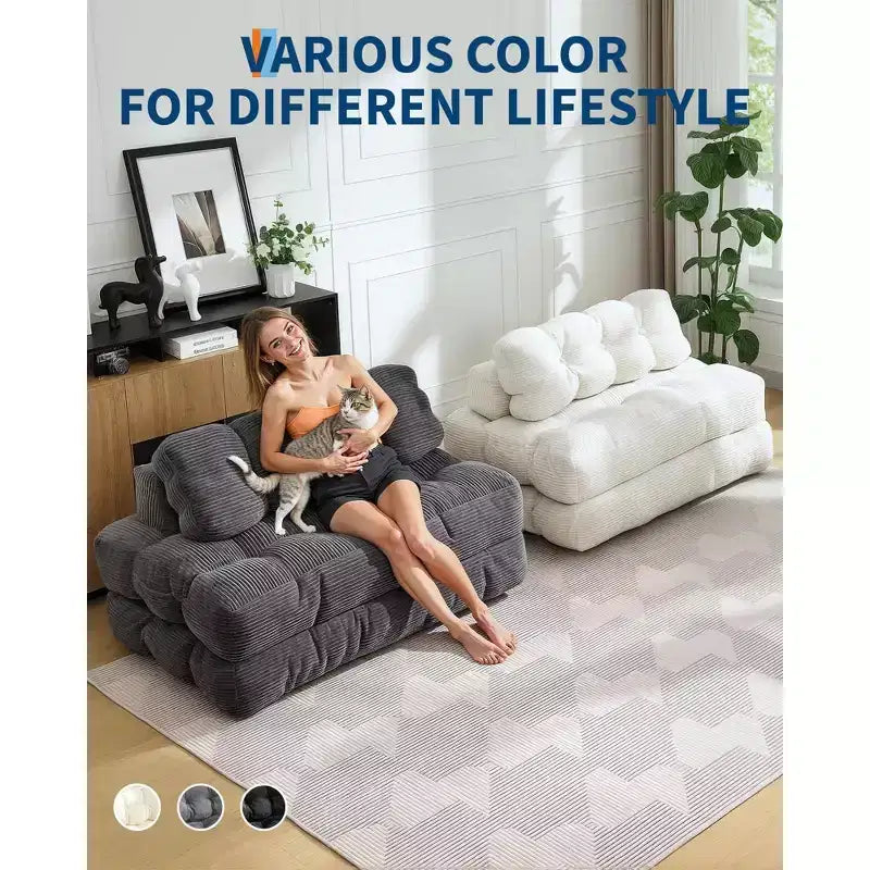 Sofá cama plegable, sillón individual cómodo para suelo, diván convertible portátil con almohada y respaldo para sala de estar o dormitorio