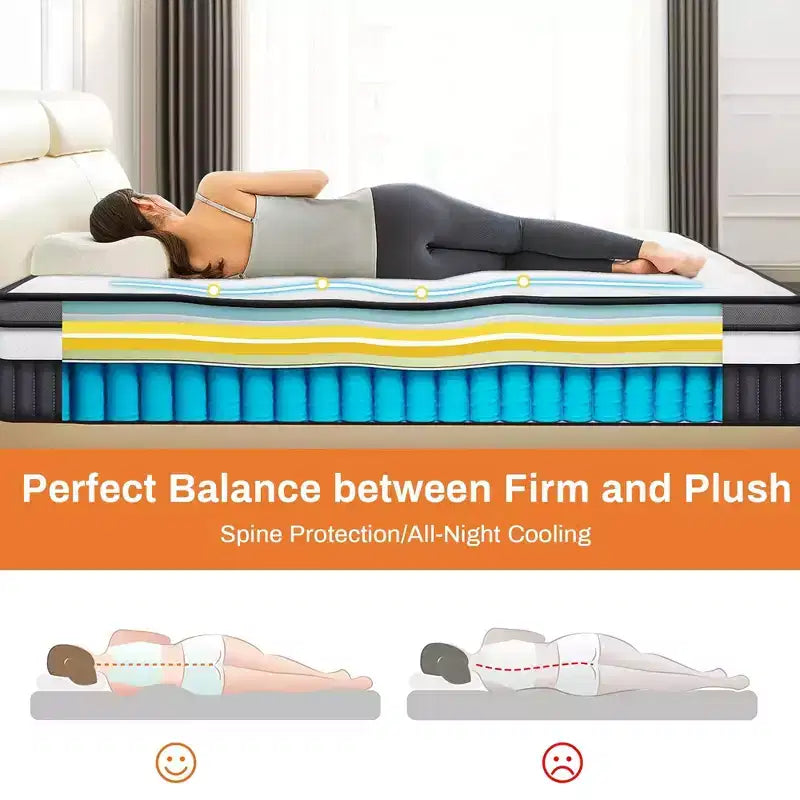 Colchón Queen Size, colchón de espuma viscoelástica de gel de 14 pulgadas para noches frescas y alivio de presión, sensación de felpa media con aislamiento de movimiento